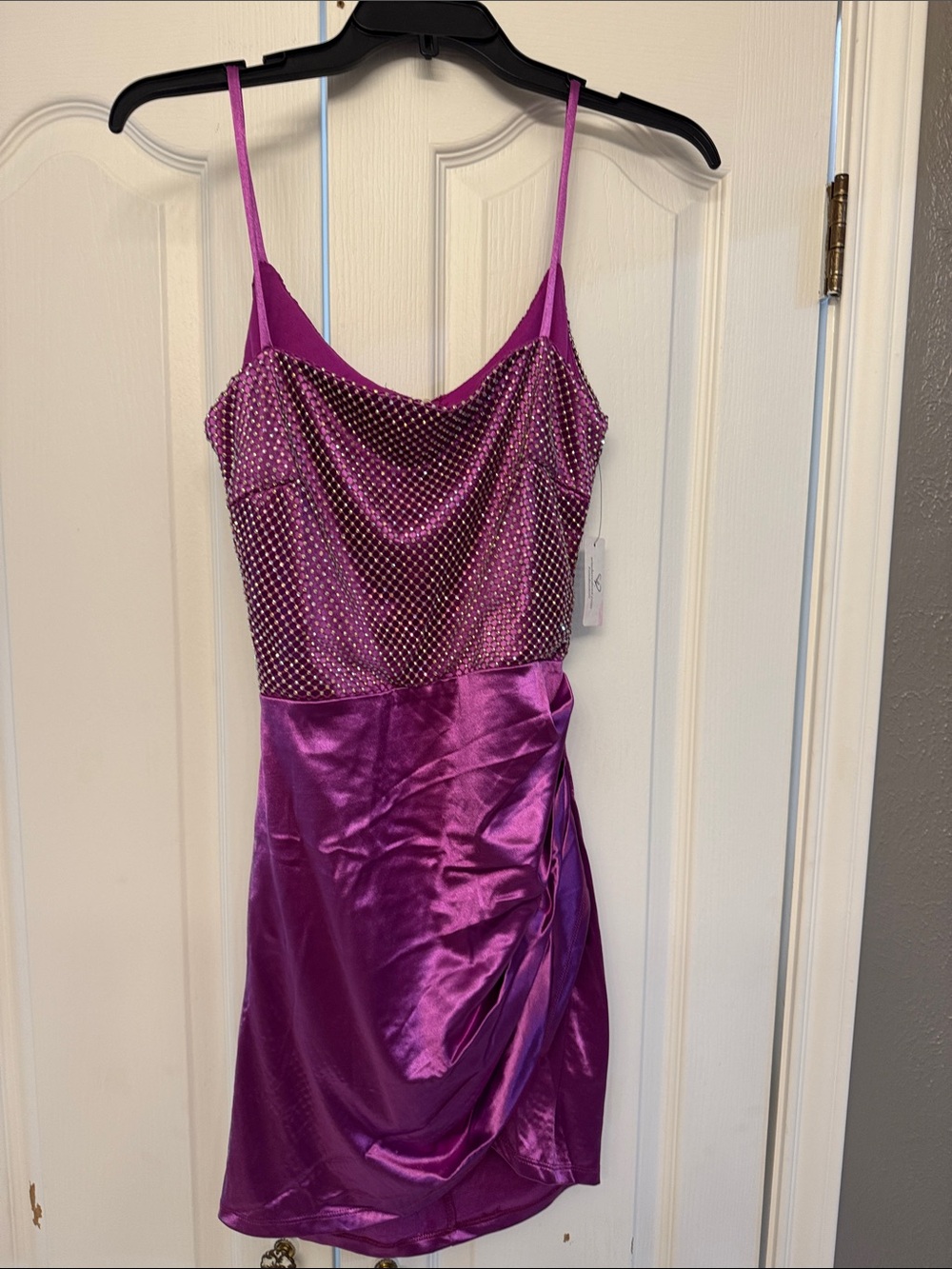 Windsor Fuchsia Satin Mini Dress with Studded Bodice
